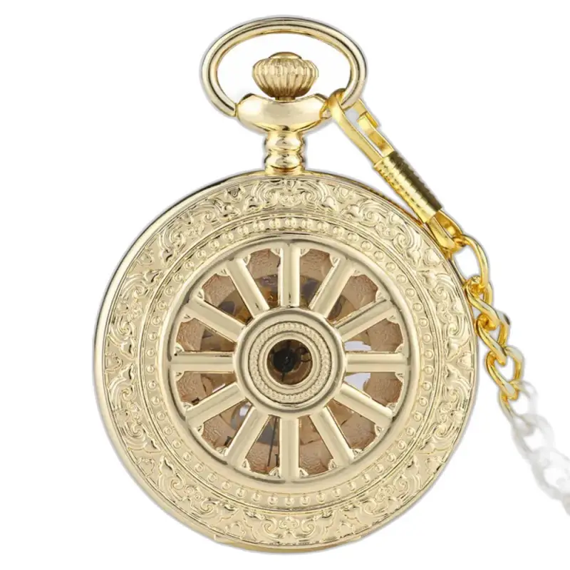Gouden hol mechanisch zakhorloge met skelet en gouden metalen ketting