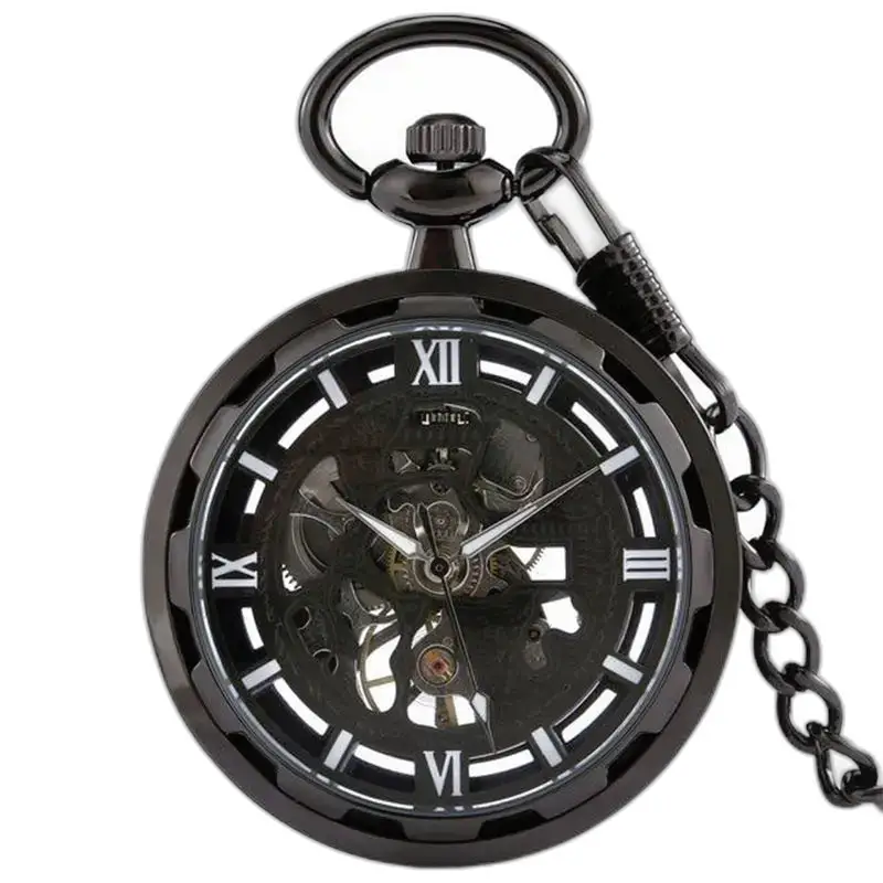 Gouden skeleton chic mechanisch zakhorloge met zwarte kast en skeletdetail