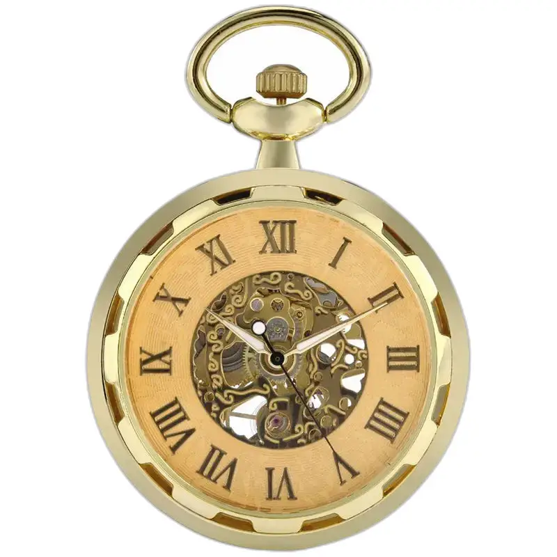 Gouden skeleton chic mechanisch zakhorloge met een elegante gouden wijzerplaat