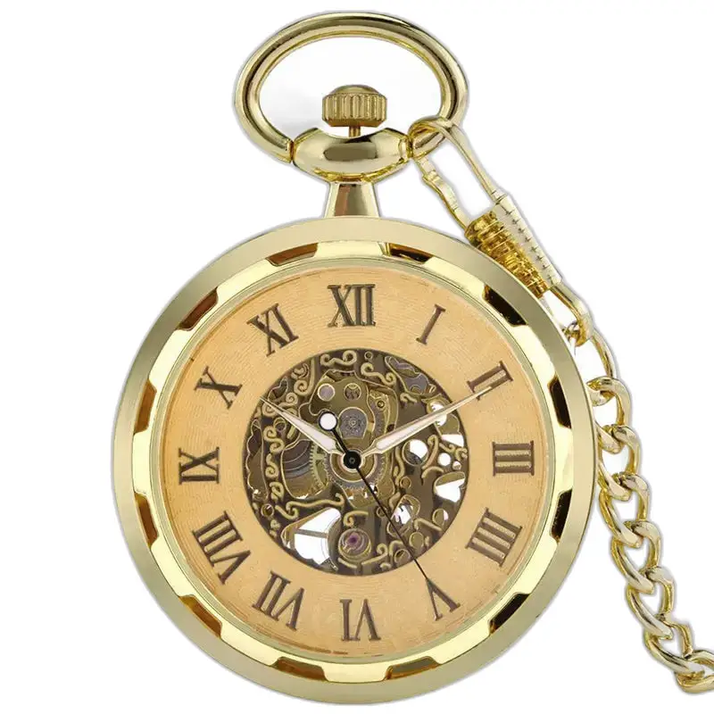 Gouden skeleton chic mechanisch zakhorloge met Romeinse cijfers en gouden afwerking