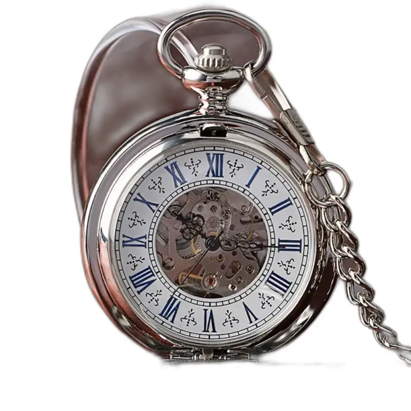 Golden Sun Zwart mechanisch zakhorloge, elegant mechanisch zakhorloge met ketting