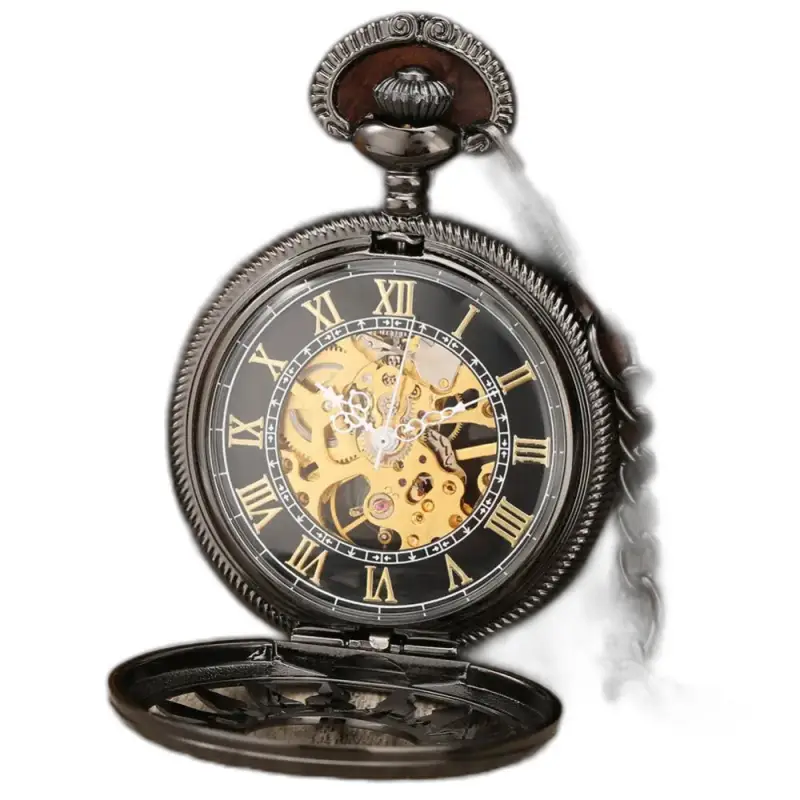 Golden Sun Zwart Mechanisch Zakhorloge, elegant zwart mechanisch zakhorloge