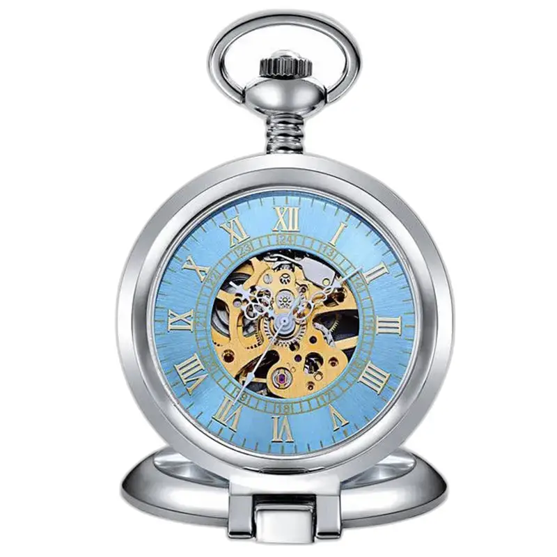 Chique mechanisch herenzakhorloge met blauwe wijzerplaat en elegant skelethart