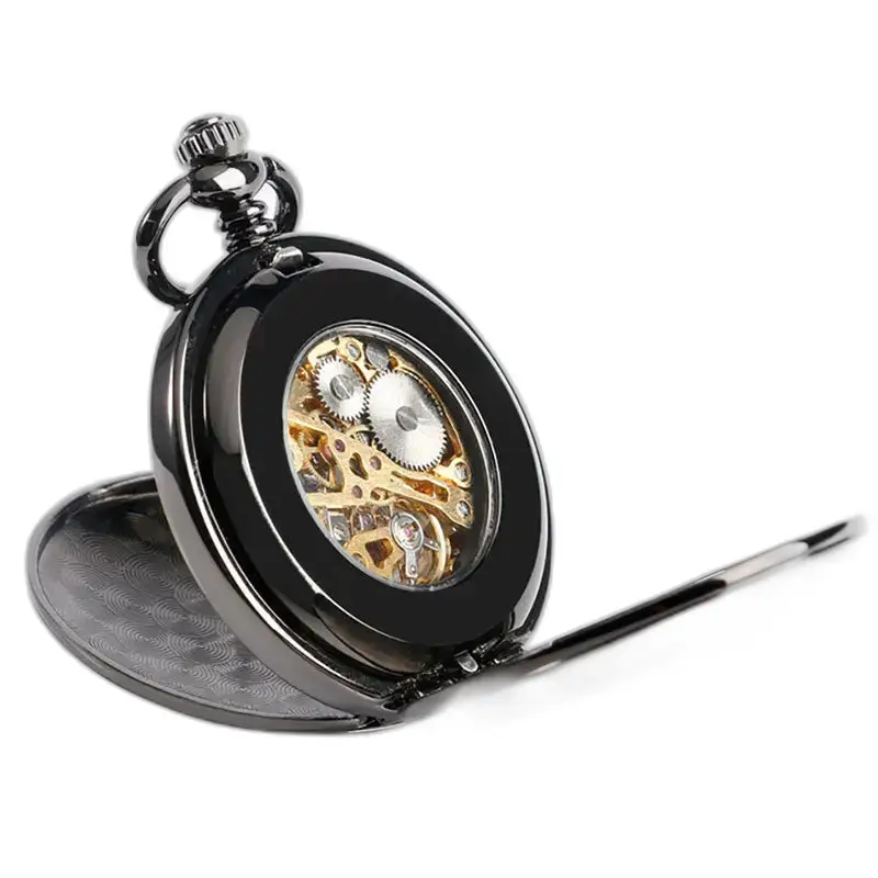 Glad zwart luxe mechanisch zakhorloge met elegant en vintage design