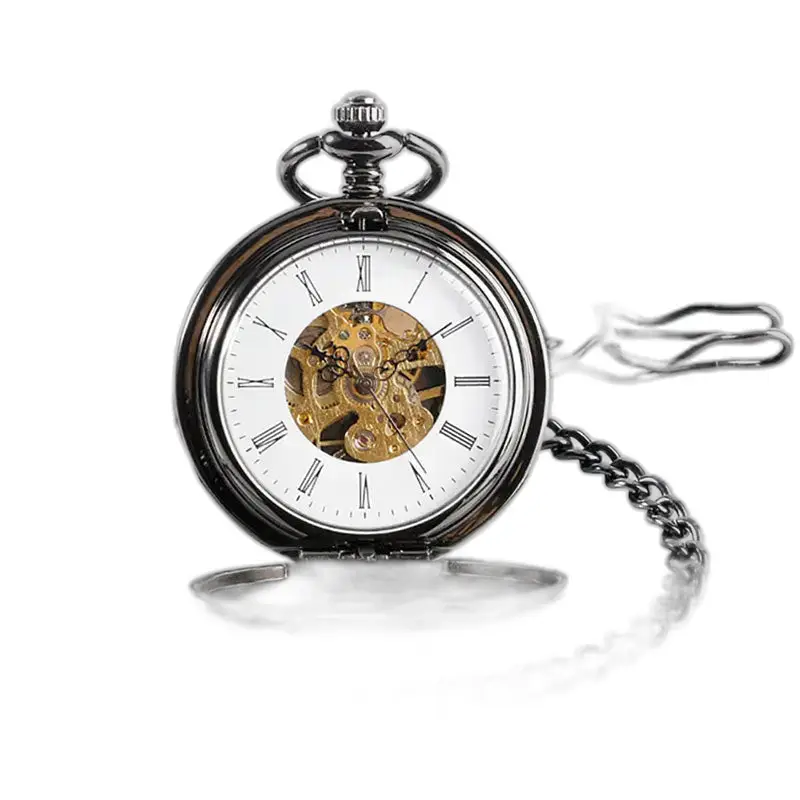 Glad zwart luxe mechanisch zakhorloge met elegante gunmetal afwerking