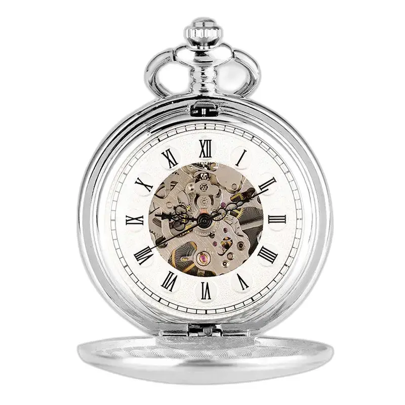 Soepel zwart mechanisch zakhorloge met zichtbare zilveren tandwielen