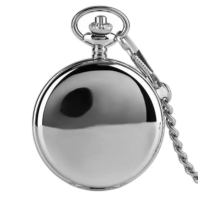 Zwart glad mechanisch zakhorloge met glanzende zilveren ketting