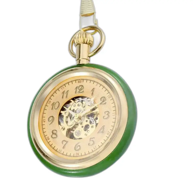 Luxe chique heren mechanisch zakhorloge met groene en gouden details