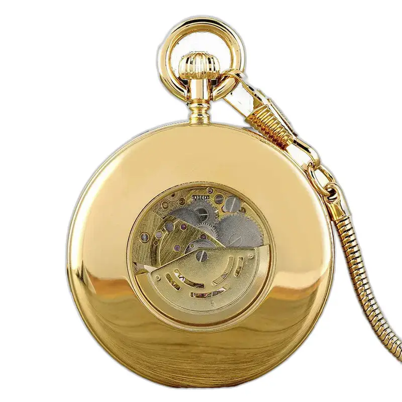 Elegant goudkleurig roestvrijstalen mechanisch zakhorloge