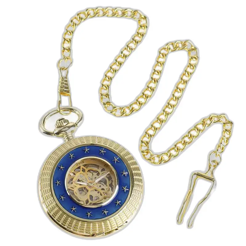 Luxe gouden mechanisch zakhorloge met gouden metalen ketting