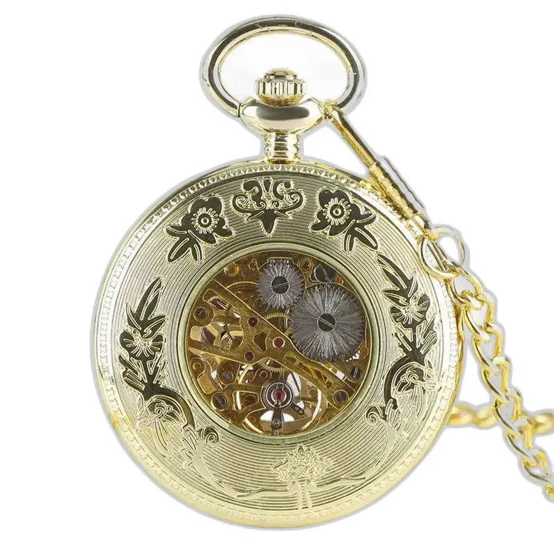 Luxe gouden mechanisch zakhorloge, gouden zakhorloge met elegante ketting
