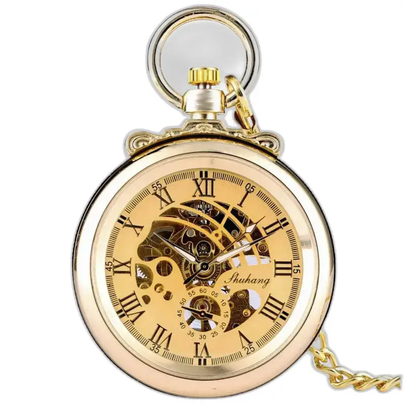 Luxe chique gouden mechanisch zakhorloge met gouden mechanisch uurwerk
