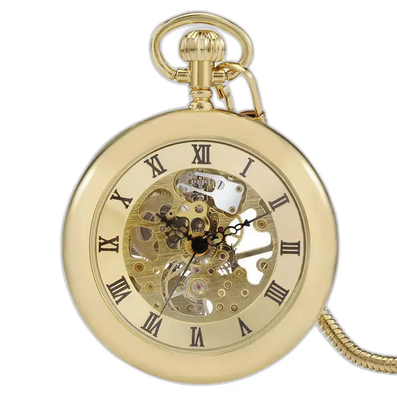 Modern handopwindbaar mechanisch zakhorloge met elegante gouden afwerking