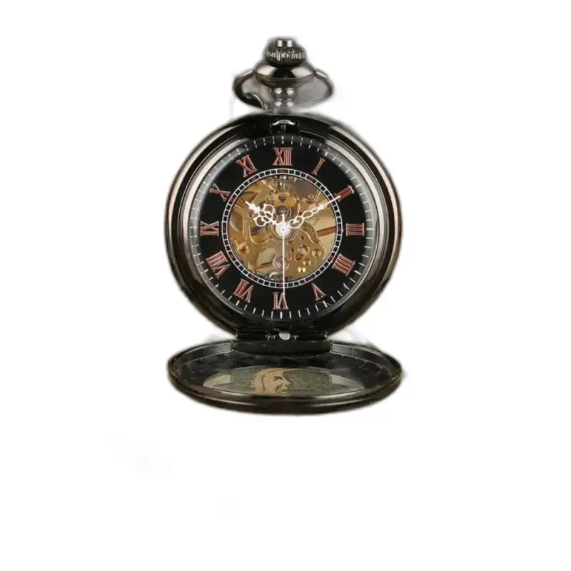 Zwart mechanisch zakhorloge met Romeinse cijfers in zwart voor heren
