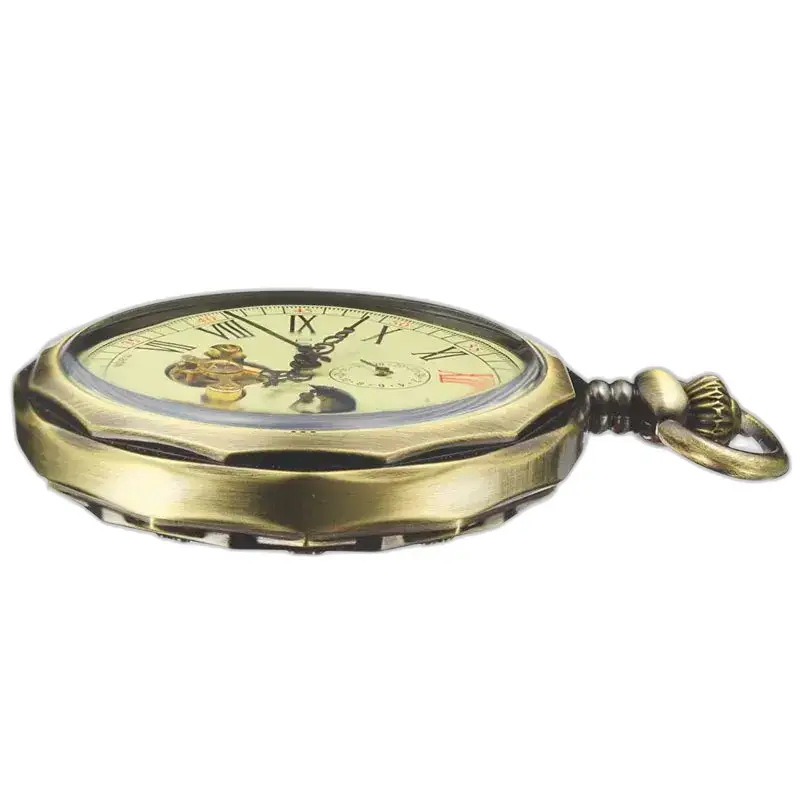Luxe maanfase mechanisch zakhorloge in elegant antiek brons