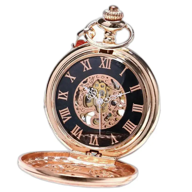 Roségouden mechanisch zakhorloge met Romeinse cijfers voor dames