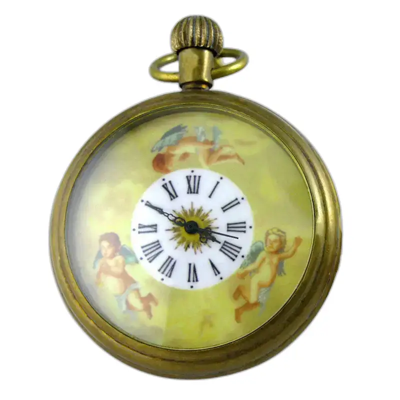 Royal Angel antiek gouden mechanisch zakhorloge met Cherubijn-ontwerp