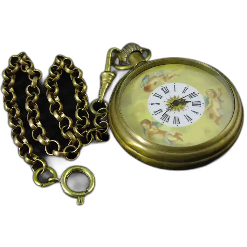Royal Angel antiek gouden zakhorloge met ketting, unieke vintage stijl