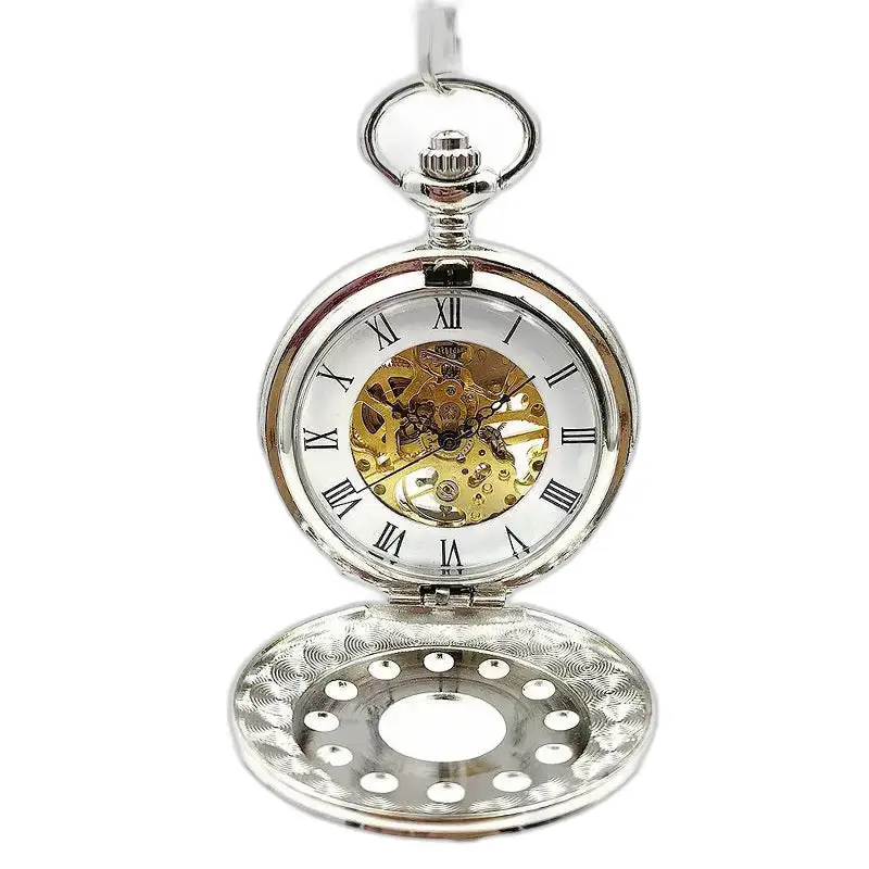 Silver Flower Chic mechanisch zakhorloge met een elegante zilveren wijzerplaat