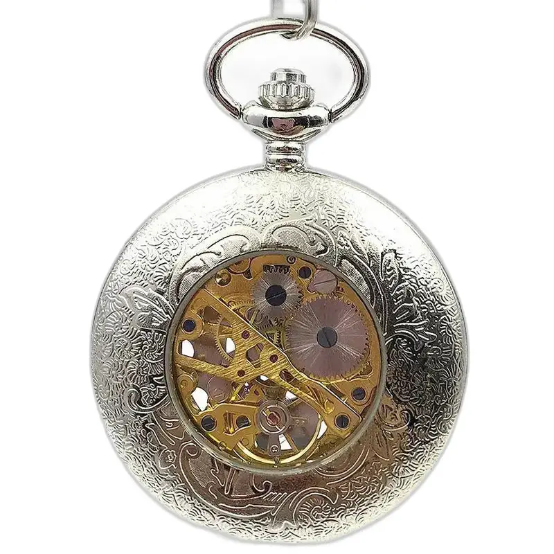 Silver Flower Chic mechanisch zakhorloge met zichtbaar mechanisme en elegant ontwerp