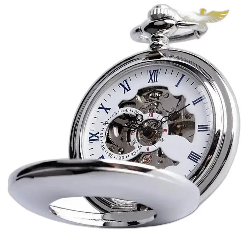 Luxe skelet mechanisch zakhorloge in zilver met zichtbaar mechanisme