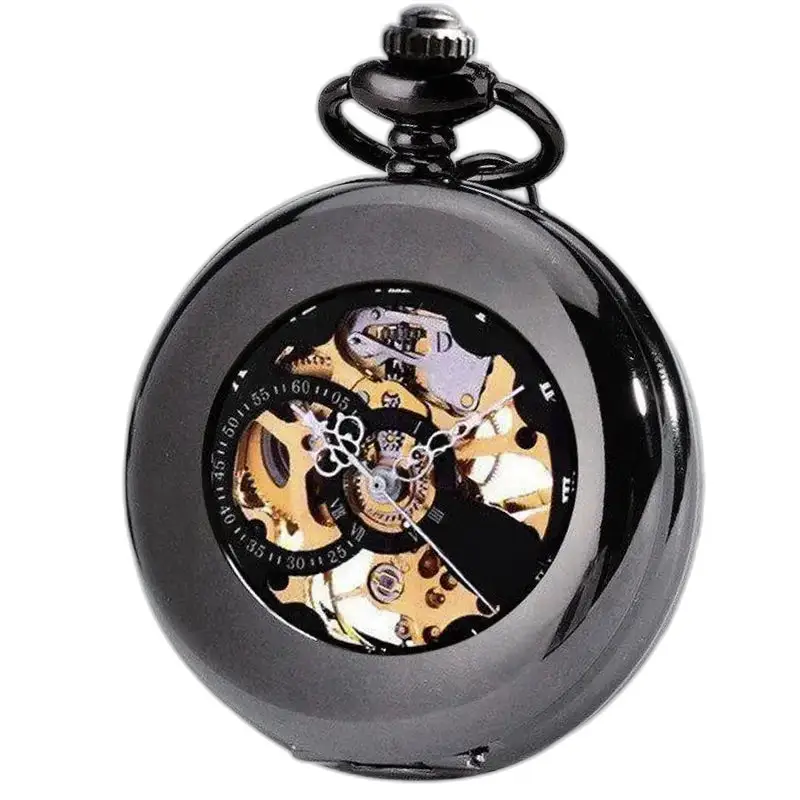 Luxe skeleton mechanisch zakhorloge met elegante zwarte kast