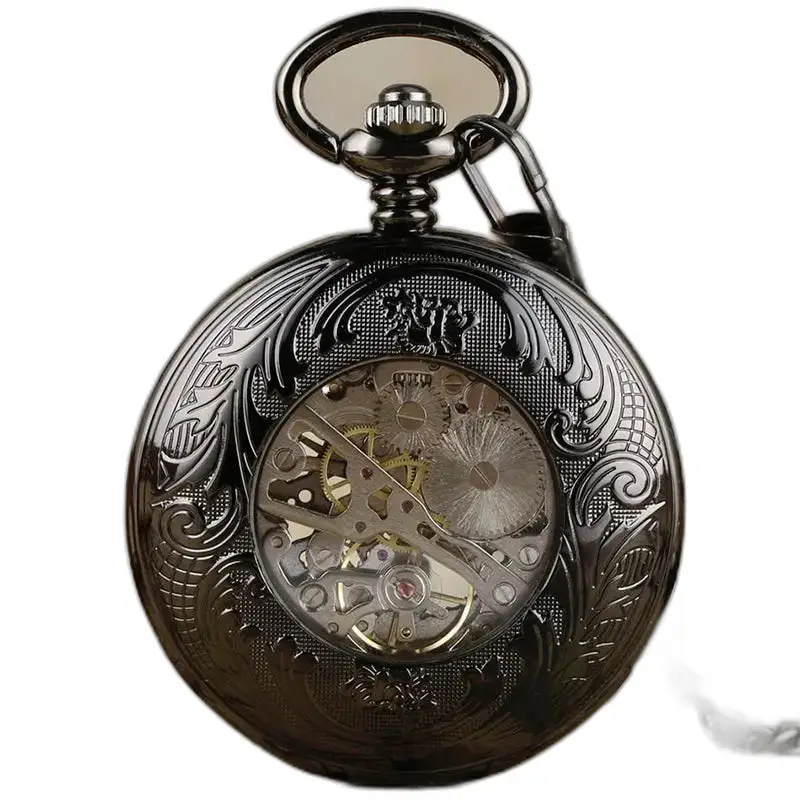 Mechanisch zakhorloge van transparant glas met mechanisch uurwerk en zichtbare tandwielen