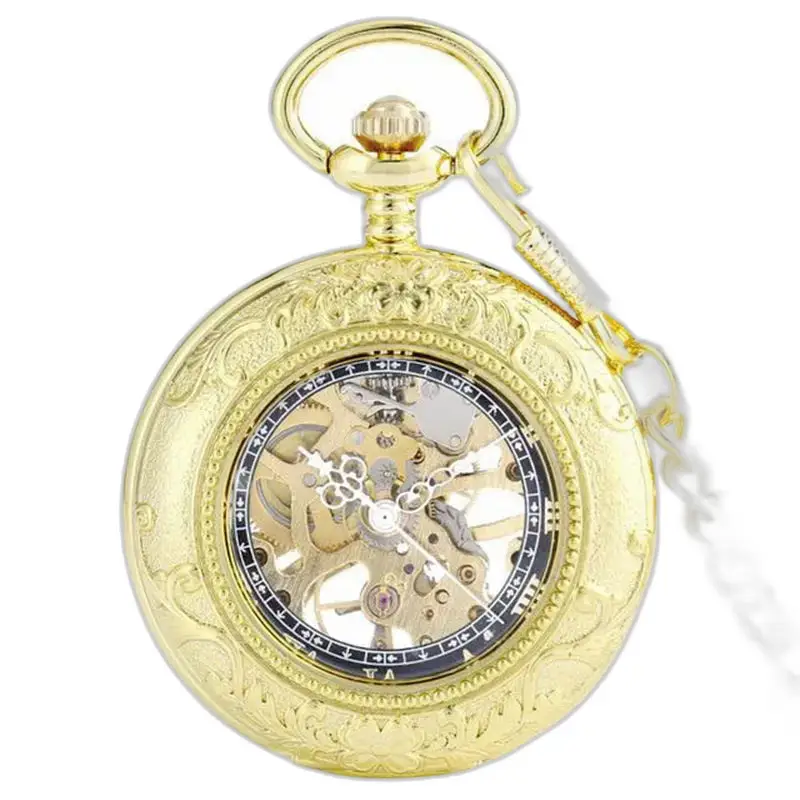 Mechanisch zakhorloge van transparant glas met gouden mechanisch uurwerk