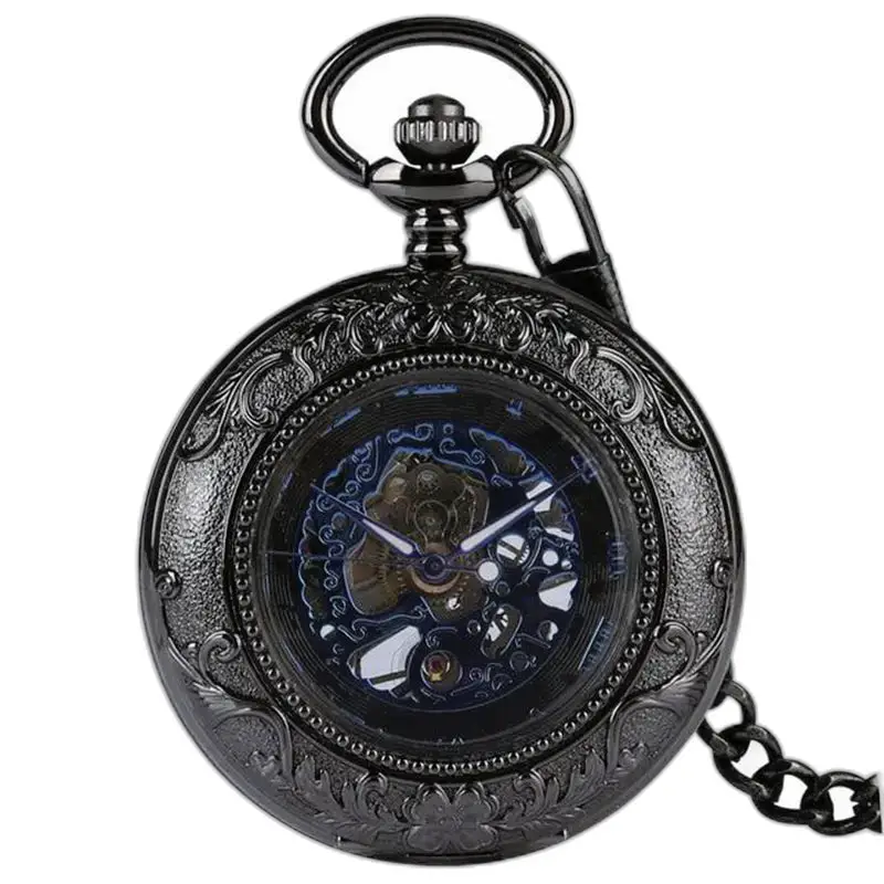 Mechanisch zakhorloge van transparant glas met elegant zwart mechanisch uurwerk