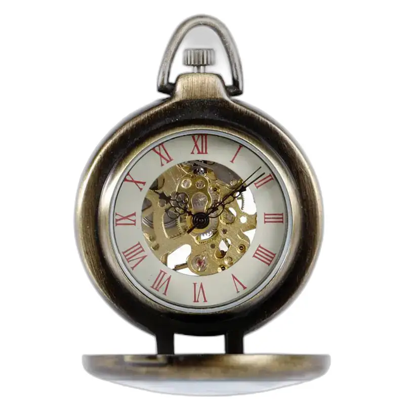 Vintage luxe mechanisch zakhorloge met een elegante bronzen wijzerplaat