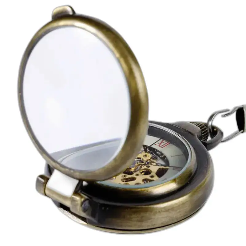 Vintage luxe mechanisch zakhorloge met een open bronzen kast