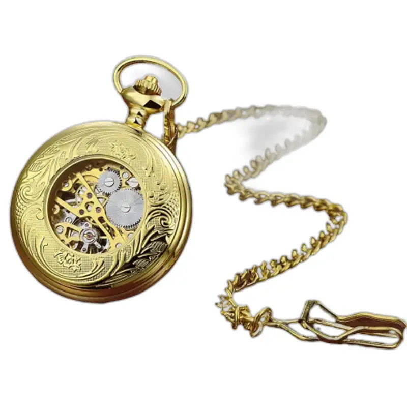 Modern mechanisch gouden zakhorloge met elegante ketting
