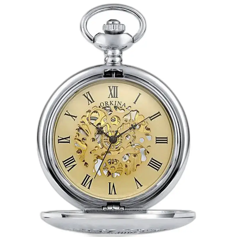 Orkina modern mechanisch zakhorloge in elegante en chique zilverkleur