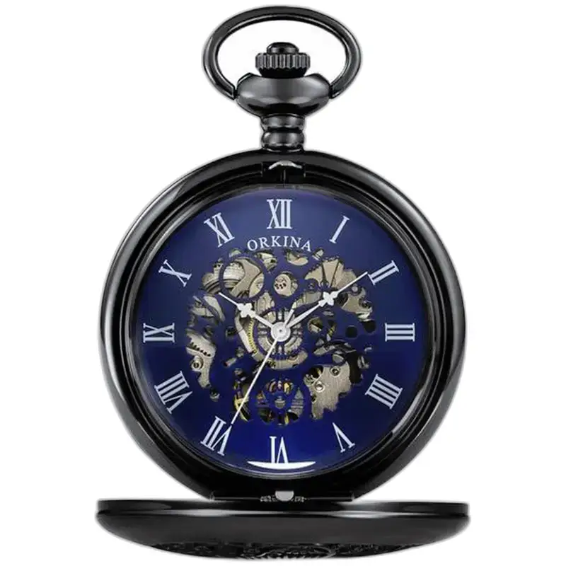 Chique modern mechanisch zakhorloge met een stijlvol zwart skeletontwerp
