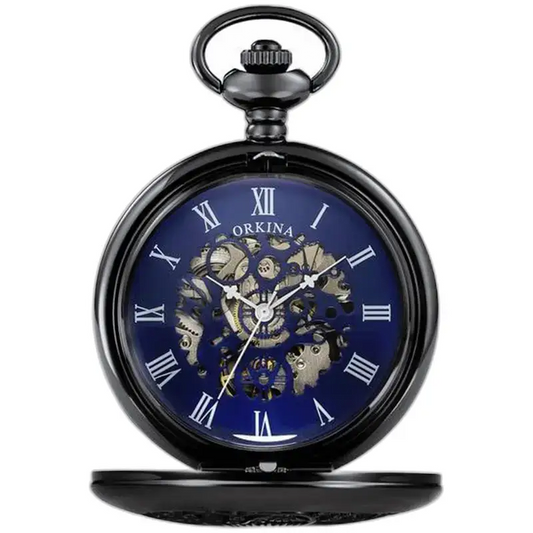 Chique modern mechanisch zakhorloge met een stijlvol zwart skeletontwerp