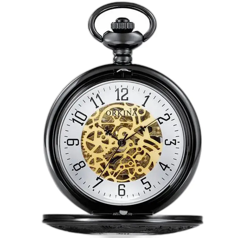 Chique modern mechanisch zakhorloge met elegante zwarte kast