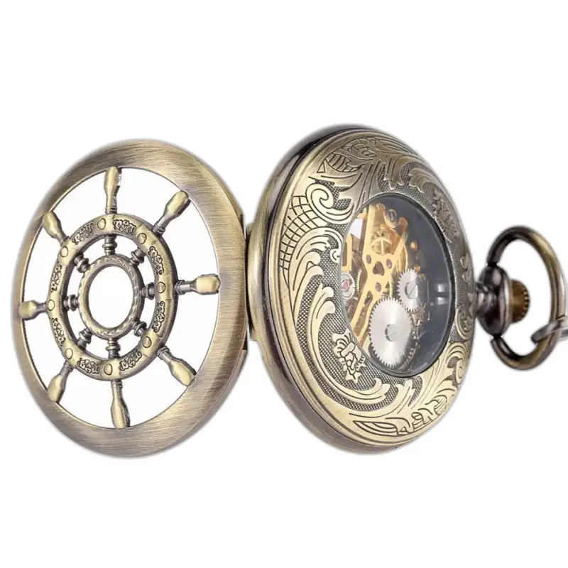 Bronzen zakhorloge met nautisch thema en vintage handmatige opwinding