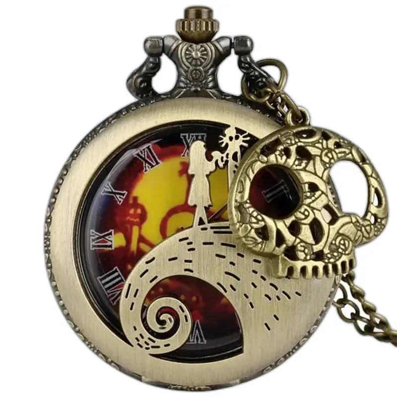 Nightmare Before Christmas-zakhorloge met bronzen ontwerp en schedelbedel