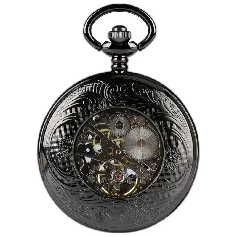 Modern chic zwart zakhorloge met een elegant en sierlijk ontwerp in zwart