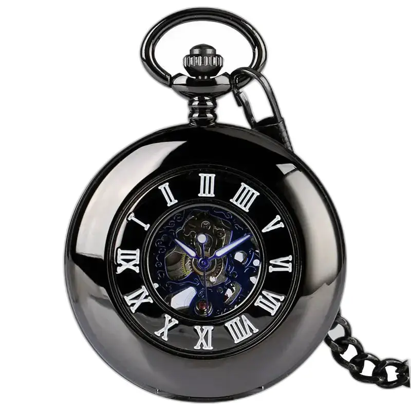 Modern chique zwart zakhorloge met elegante Romeinse cijfers en verfijnd ontwerp