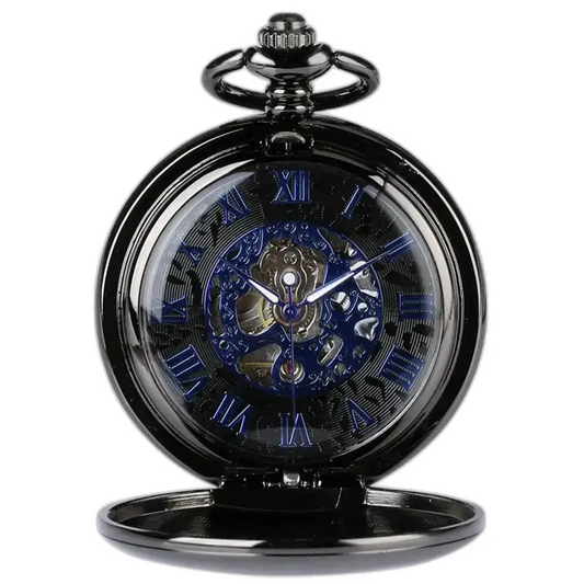 Modern chic zwart zakhorloge met een elegant en uniek mechanisch ontwerp