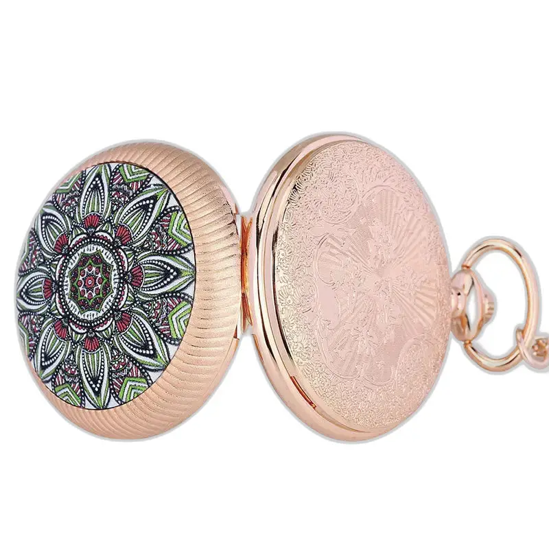 Montre à Gousset Or émeraude Luxe Poche Argent Fleurs ouverte en rose gold