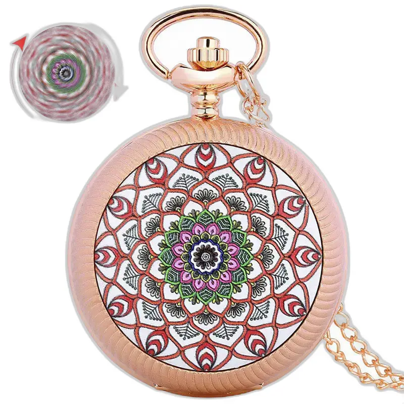 Smaragdgouden luxe zakhorloge met zilveren bloemen met mandala-ontwerp in roségoud