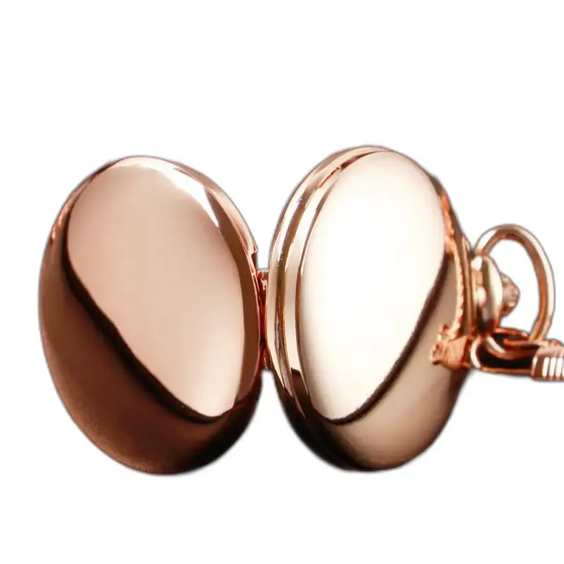Roségouden medaillon open op roségouden kwartsroze spiegelzakhorloge