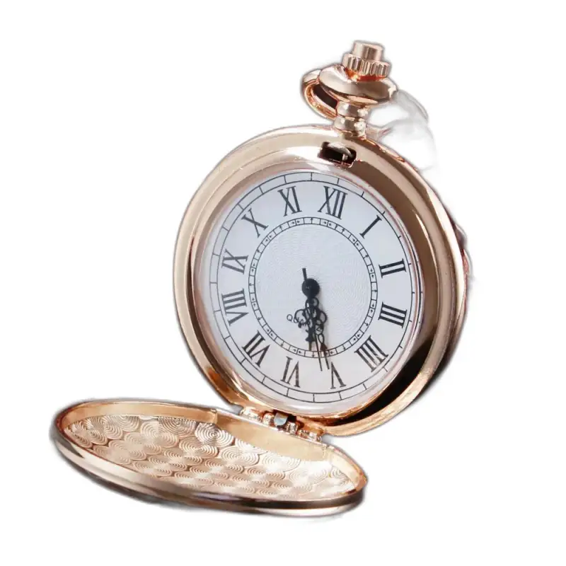 Gouden zakhorloge met rozenkwartsspiegel, elegant en vintage