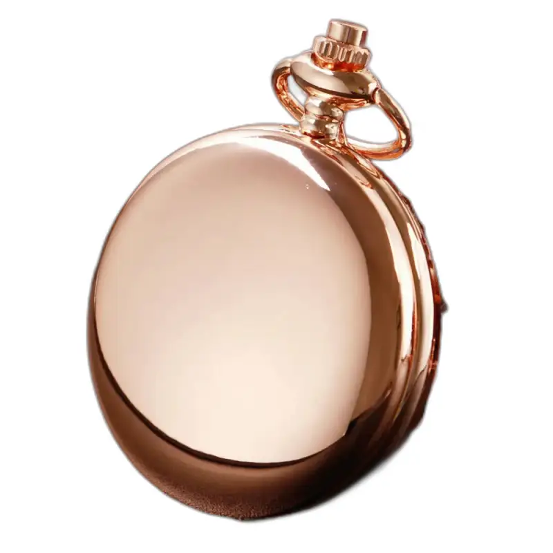 Roségouden kwartsroze spiegelzakhorloge met een elegante roségouden wijzerplaat