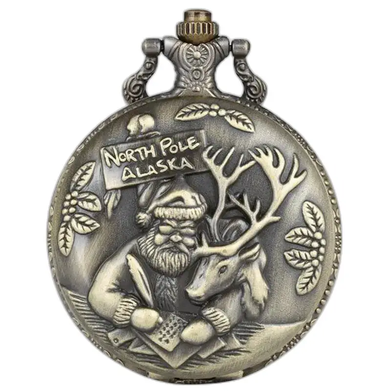 Zakhorloge met kerstman- en rendiermotief, stijlvol zakhorloge