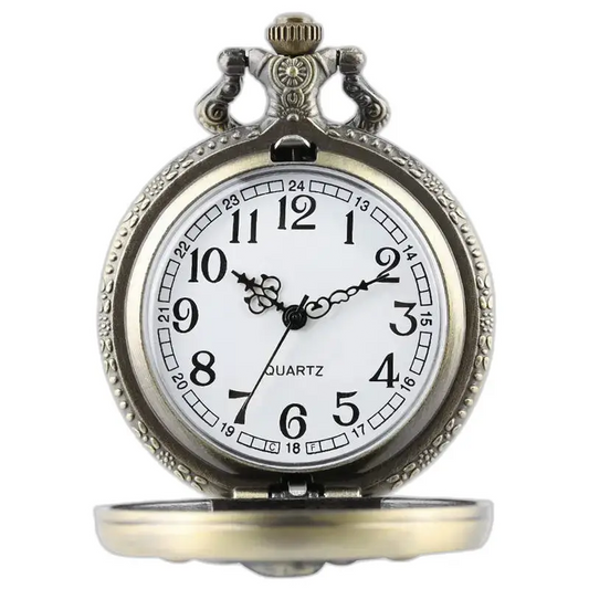 Vintage Kerstman zakhorloge met elegante sierlijke metalen kast