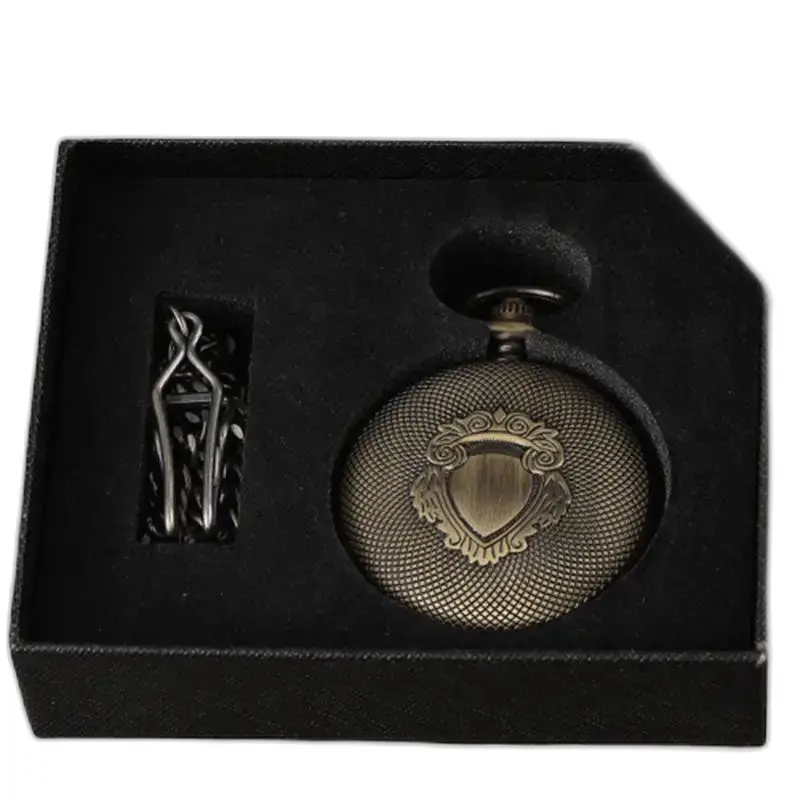 Luxe gouden reliëfzakhorloge met ketting in presentatiedoos