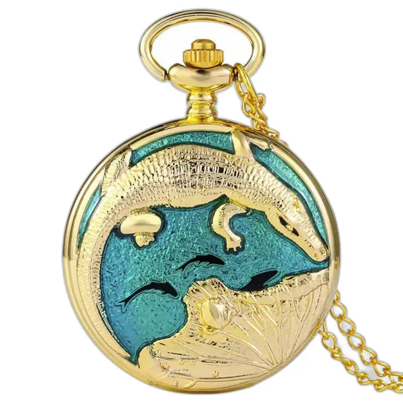 Poisson Bleu zakhorloge met witte parel en gouden krokodildesign
